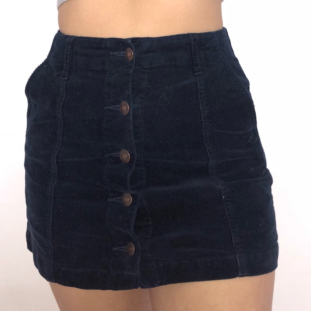 Navy Button Up Corduroy Mini Skirt